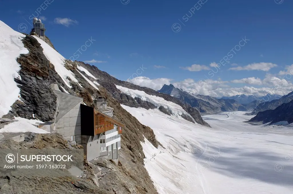 Bernese Oberland, Jungfraujoch, canton Bern, Switzerland, Europe, top of Europe, sphinx, Aletsch glacier, tourism, mountain house