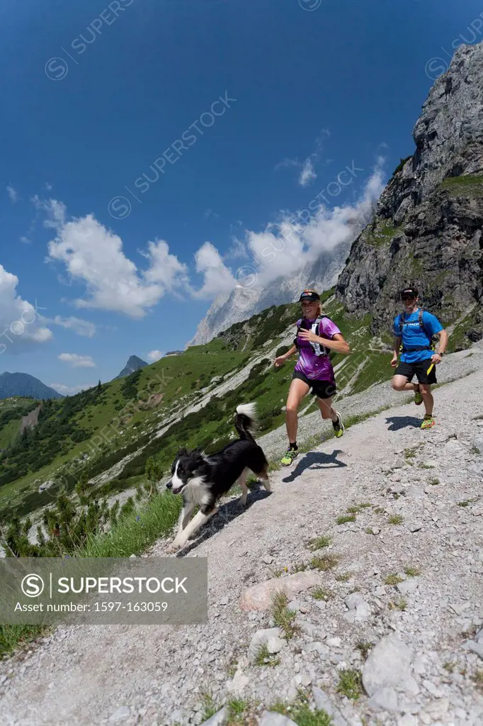 Trailrunning, Trail running, Trail, Ramsau, Dachstein, Styria, Austria, couple, woman, man, precipitous, steep, running, walking, run, mountains, moun...