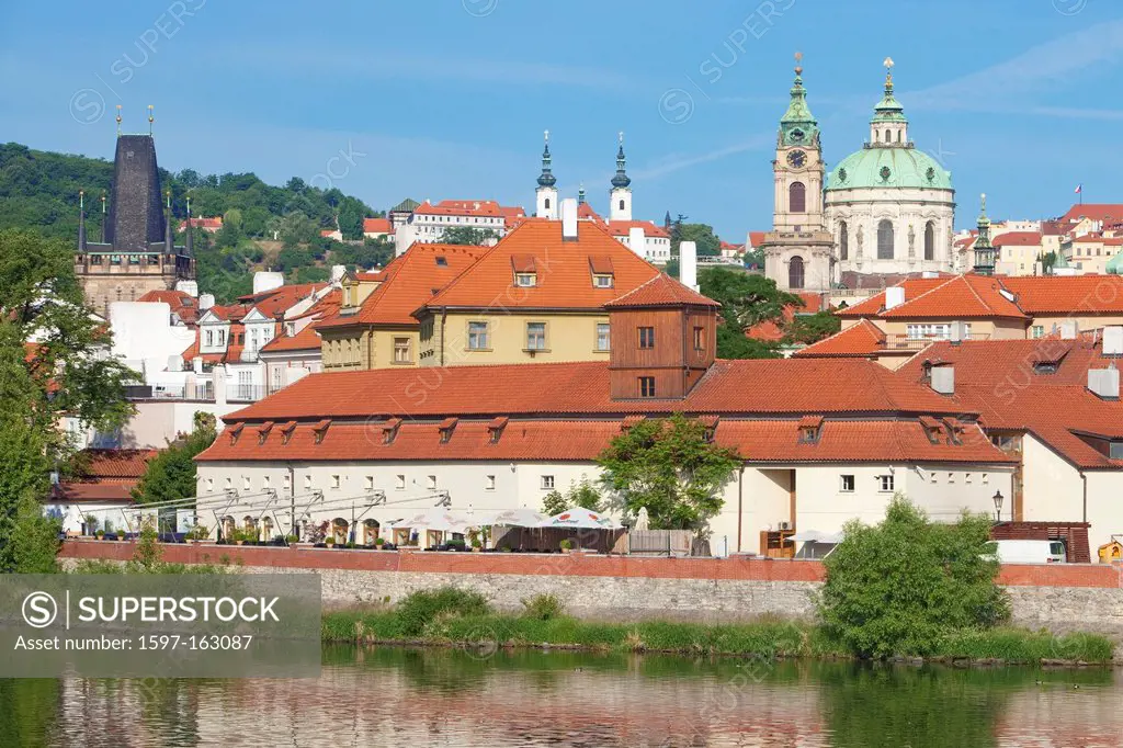 church, city, Czech republic, day, Europe, little quarter, old, mala strana, Prague, river, roof, rooftops, spire, st. Nicholas, tower, vltava