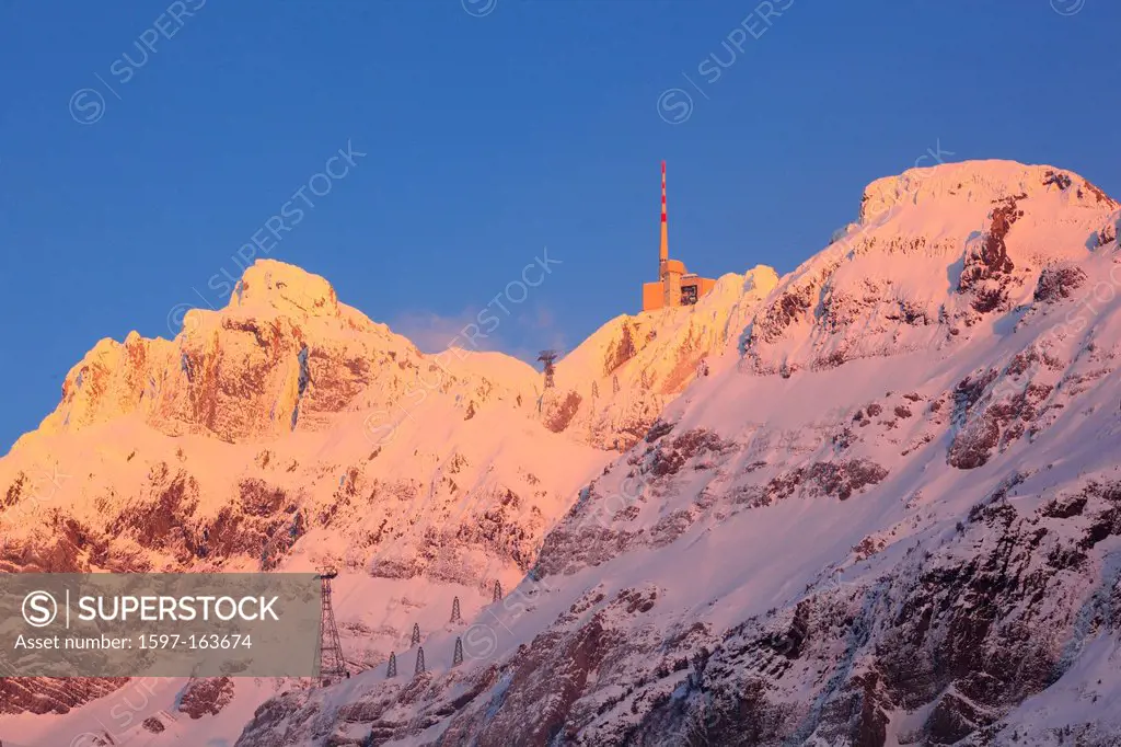 In 2502 m, Alp, Alps, afterglow, alpenglow, afterglow, Alpstein, Alpstein area, antenna, Appenzell, view, mountain, mountain panorama, mountaintop, ma...