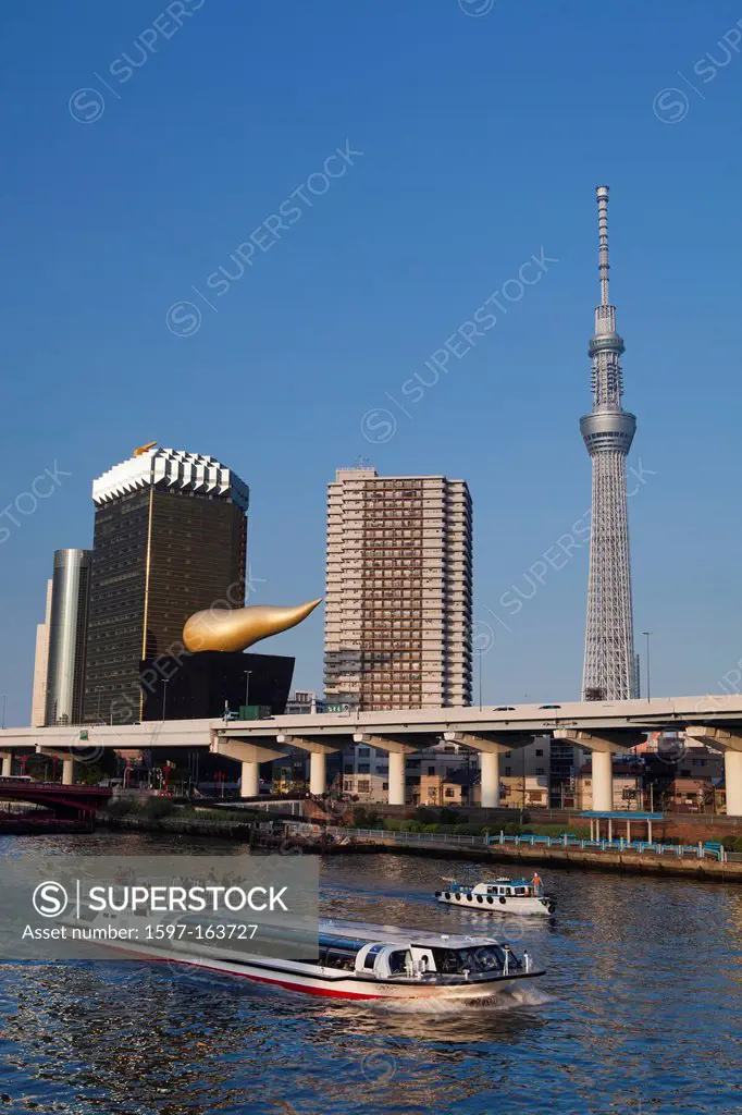 Japan, Asia, holiday, travel, Tokyo, City, Asakusa, District, Sumida, River, Sky Tree, boat, Tower