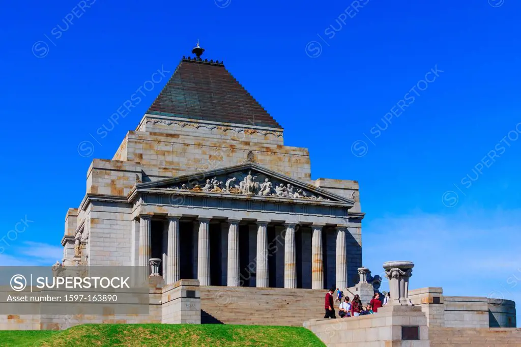Australia, James Wardrop, Kings Domain, Melbourne, Phillip Hudson, Shrine of Remembrance, St. Kilda Road, Tynong granite, Victoria, World War I, monum...