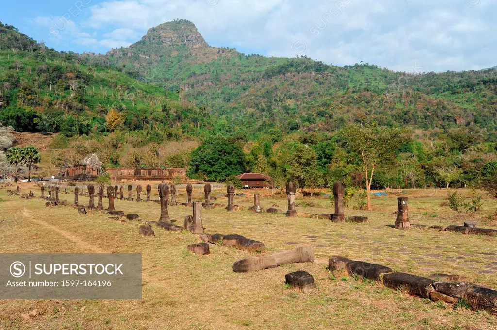 Laos, Asia, Wat Phu, Unesco, world heritage, palace, columns, historical, archeology, Khmer
