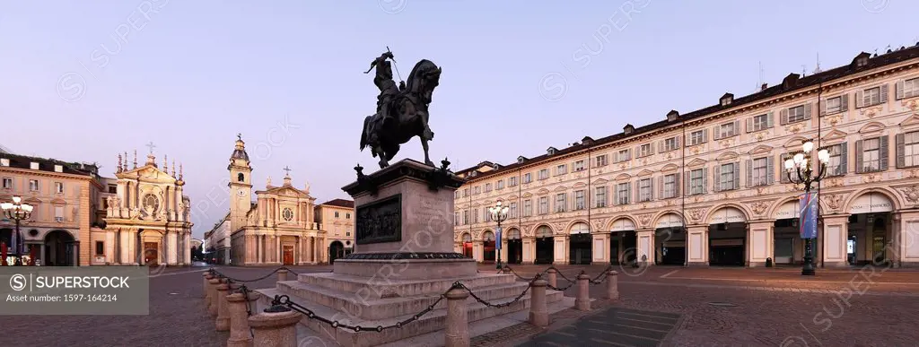 Italy, Europe, Piemont, Turin, winter, statue, monument, equestrian statue, Emanuele Filiberto, Piazza San Carlo, place,