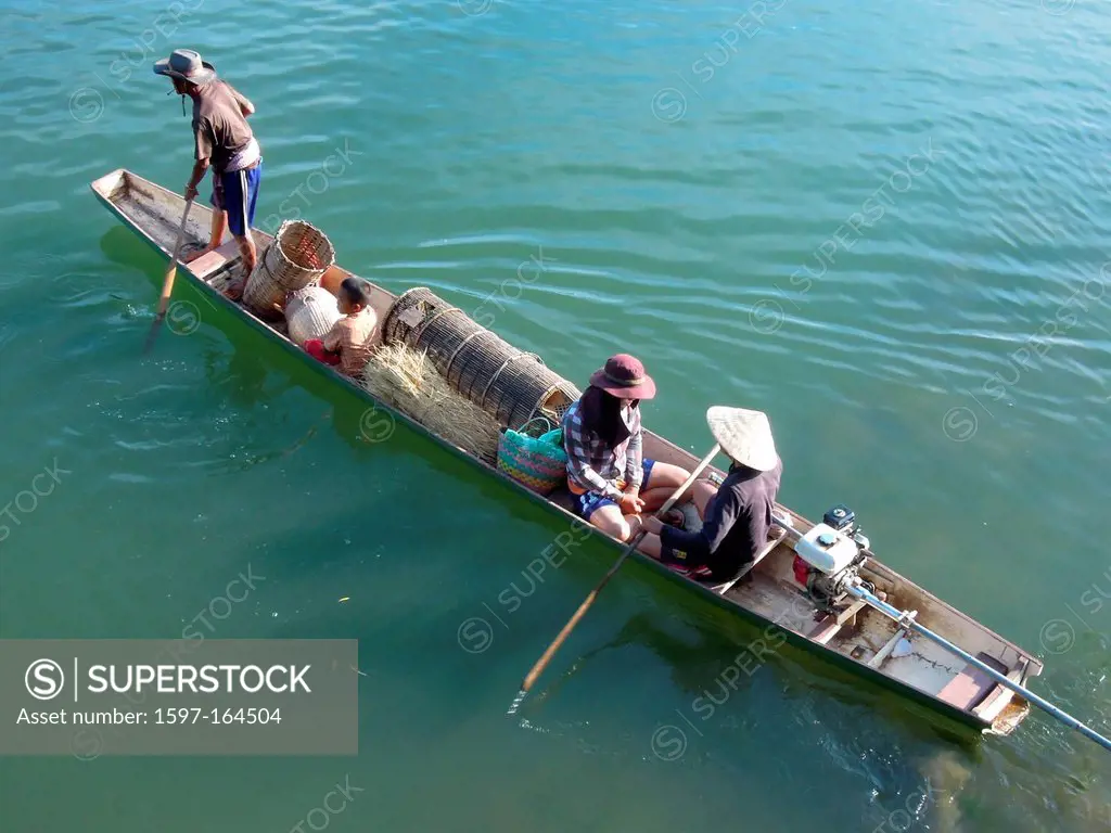 Laos, Asia, Don Det, Mekong, river, flow, boat, canoe, transport