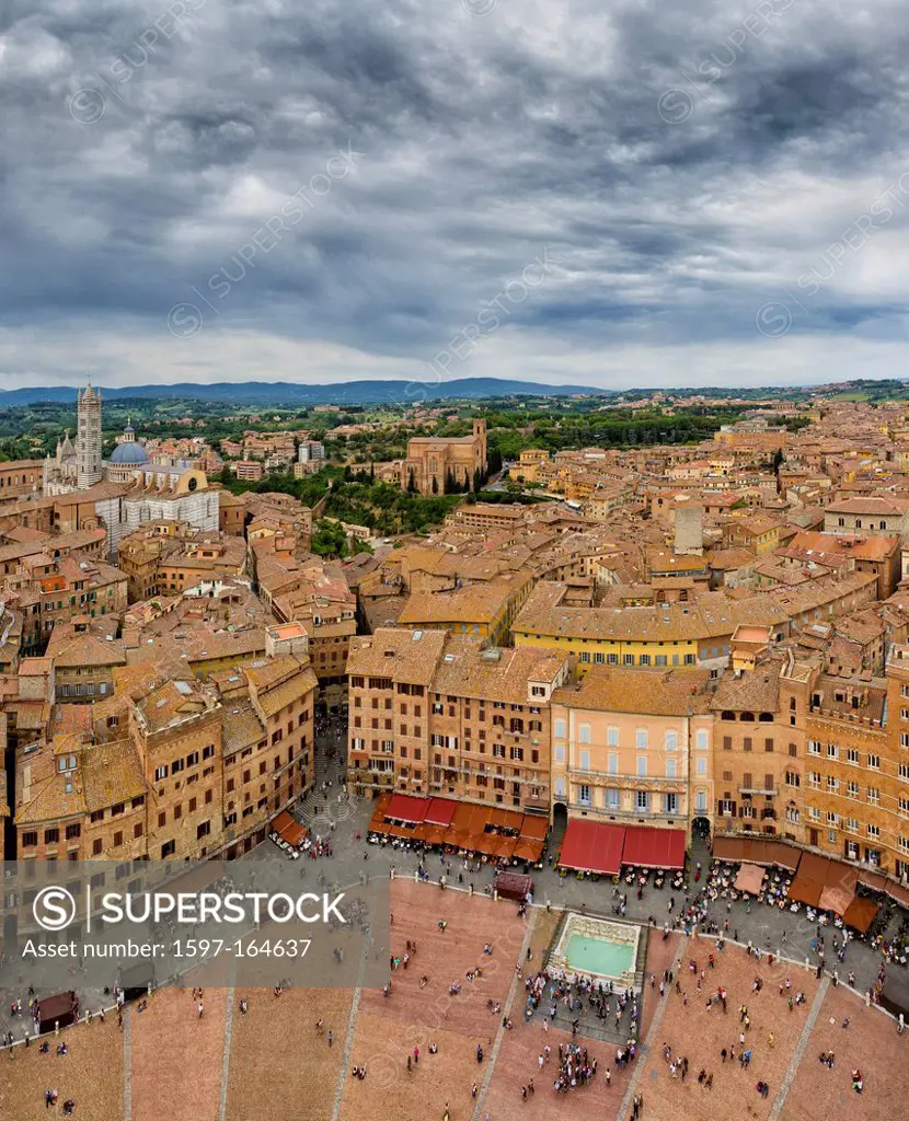 Siena, Sienna, Italy, Europe, Tuscany, Toscana, roofs, Piazza, del Campo