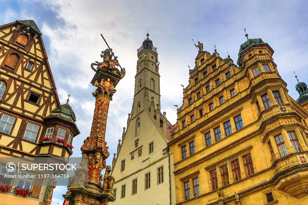 Germany, Europe, travel, Rothenburg, Romantic Road, Rathaus Square, detail, architecture, Bavaria, colourful, history, house, old, road, romantic, sym...