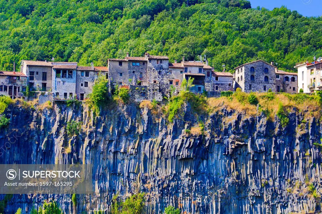 Spain, Europe, Catalonia, Girona Province, Castellfullit de la Roca City, Basaltic Cliff, architecture, basalt, castellfullit, cliff, formation, giron...