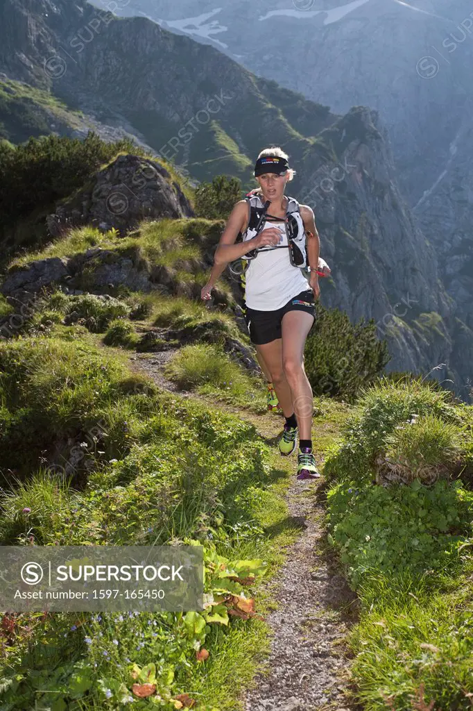 Trailrunning, Trail running, Trail, Ramsau, Dachstein, Styria, Austria, woman, meadow, running, walking, run, mountains, mountain run, jogging, sport,...