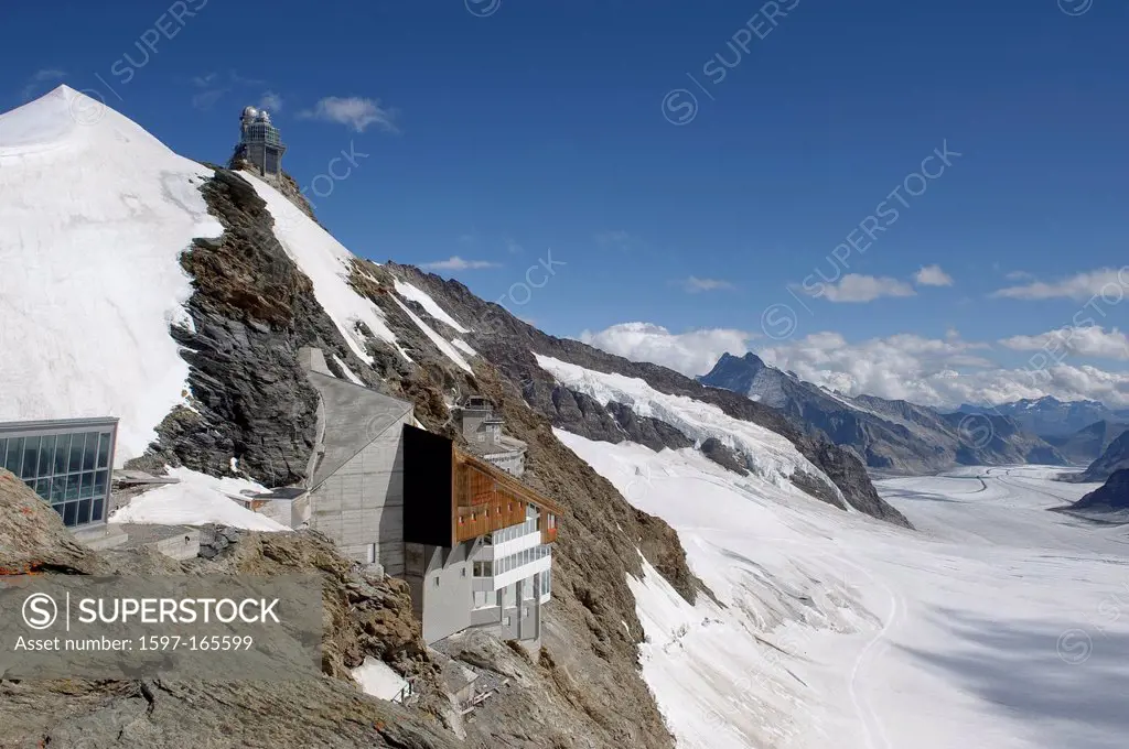 Bernese Oberland, Jungfraujoch, canton Bern, Switzerland, Europe, top of Europe, sphinx, Aletsch glacier, tourism, mountain house