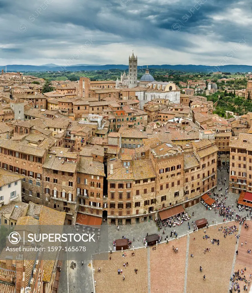 Siena, Sienna, Italy, Europe, Tuscany, Toscana, roofs, Piazza, del Campo