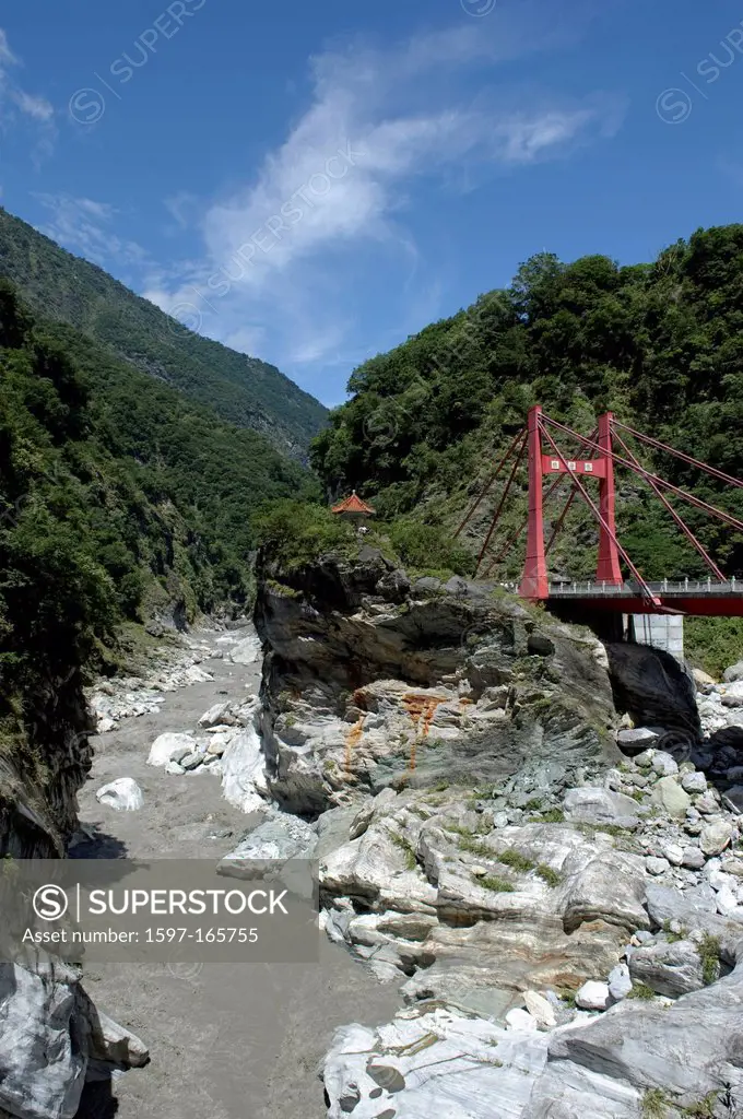 Asia, national park, Taroko, Hualin, Hualien, Taiwan, Taroko, gulch, water, gray, bridge, suspension bridge,