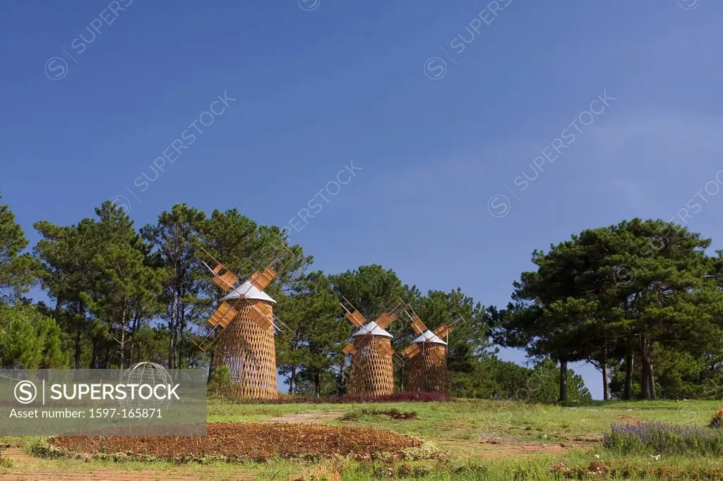 Asia, Dalat, highland, South_East Asia, town, view, overview, overview, Vietnam, central, windmills
