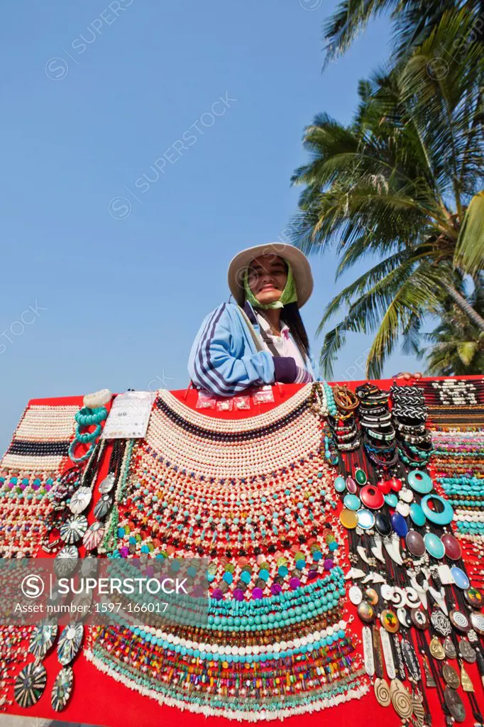 Asia, Thailand, Trat Province, Koh Chang, Ko Chang, Vendor, Jewellery, Woman, Asian Woman, Thai Woman, Thai, Woman Working, Beach, Beaches, Island, Is...