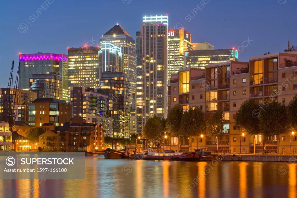 Canary Wharf, Docklands, London, England, Europe, buildings, night, river,