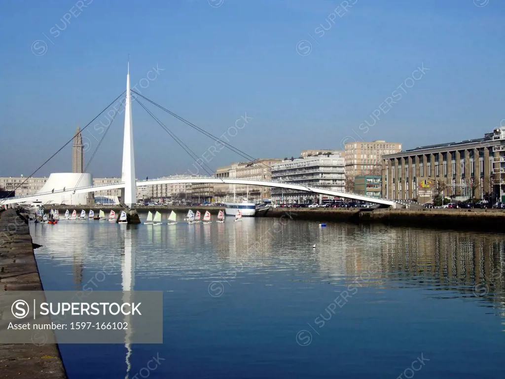 Bassin du Commerce, Le Havre, Normandy, France, Europe, canal, bridge