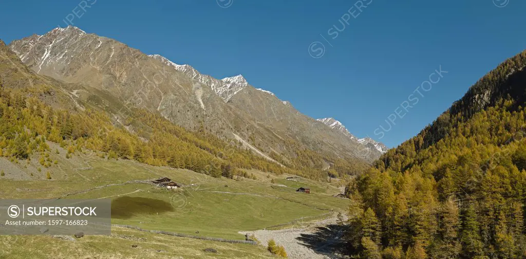 Italy, Europe, Alto Adige, Südtirol, Senales, Schnals, Pfossental, Val Fosse, landscape, field, meadow, autumn, mountains, hills,
