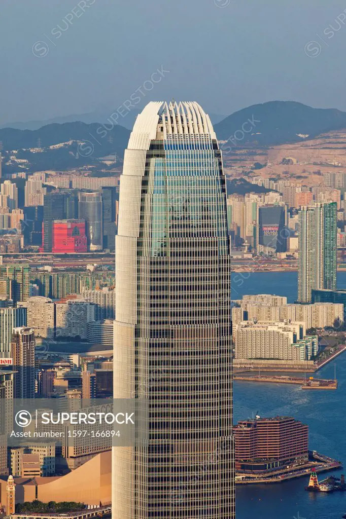 Asia, China, Hong Kong, Victoria Peak, View, Peak, International Finance Centre Building, IFC, Victoria Harbour, Harbour, Skyscrapers, Modern, Buildin...