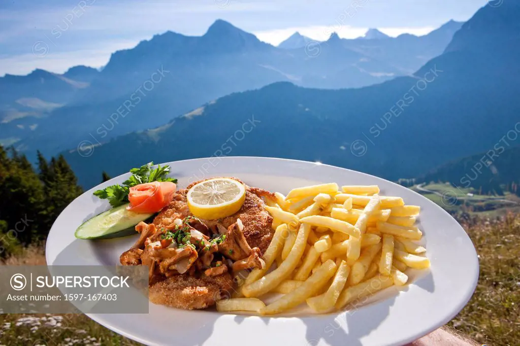 Switzerland, Europe, catering, trade, restaurant, hotel, canton Bern, Sillerenbühl, Silleren, Adelboden, mountains, eat, shred, cutlet, chips, French ...