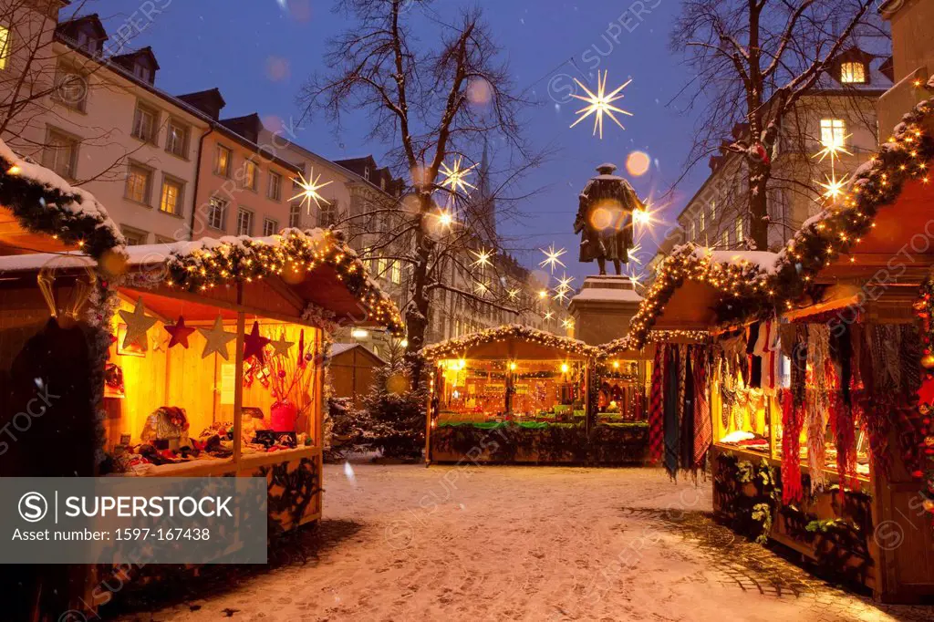 Town, City, Christmas, Advent, winter, snow, canton, St. Gallen, St. Gall, Switzerland, Europe, lights, town, city, shopping, night, market, lights