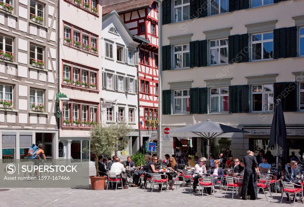 Canton, St. Gallen, St. Gall, Switzerland, Europe, town, city, smith´s lane, people, street, Old Town, street cafe,