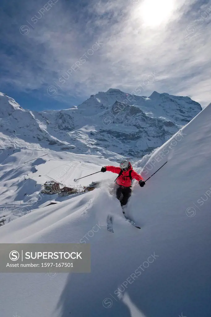 Mountain, mountains, snow, tourism, holidays, winter, snow, canton Bern, Bernese Oberland, Switzerland, Europe, Jungfrau, Alps, ski, skiing, Carving, ...