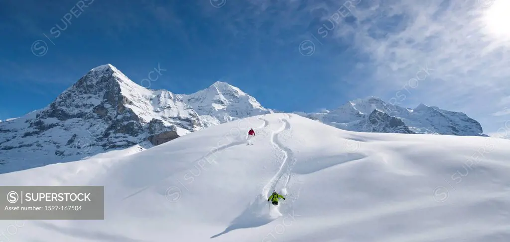 Mountain, mountains, snow, tourism, holidays, winter, snow, canton Bern, Bernese Oberland, Switzerland, Europe, Eiger, monk, Mönch, Jungfrau, Alps, sk...