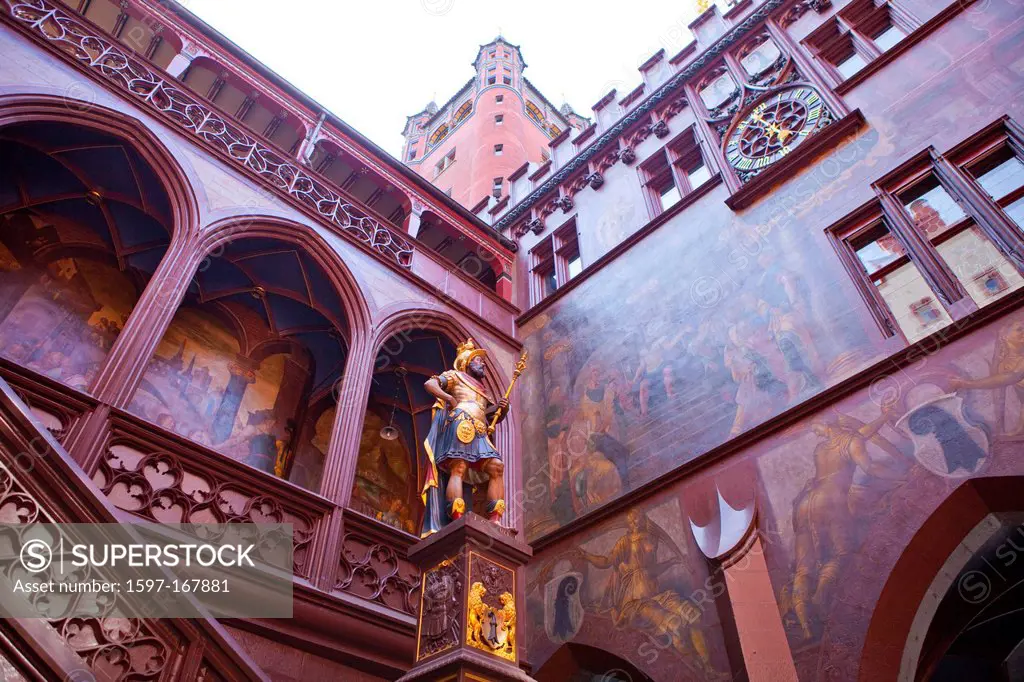 Town, City, canton, Basel, Switzerland, Europe, town, city, city hall, inner courtyard, red, facade