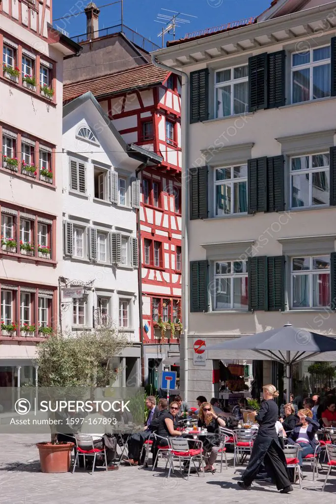 Canton, St. Gallen, St. Gall, Switzerland, Europe, town, city, smith´s lane, people, street, Old Town, street cafe,