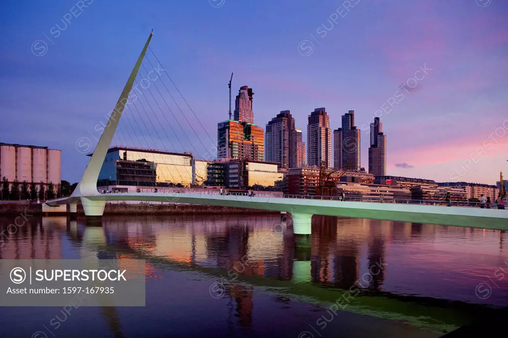 South America, Buenos Aires, Puerto Madero, Puente de la Mujer, Calatrava, bridge, water building, construction, architecture, town, city,