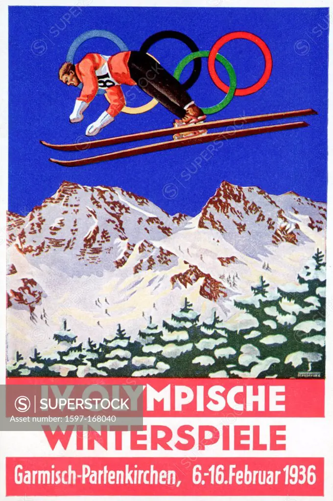 IV, Olympic, Winter, Games, Winter Olympics, Garmisch_Partenkirchen, Bavaria, Postcard, Germany, 1936, sports