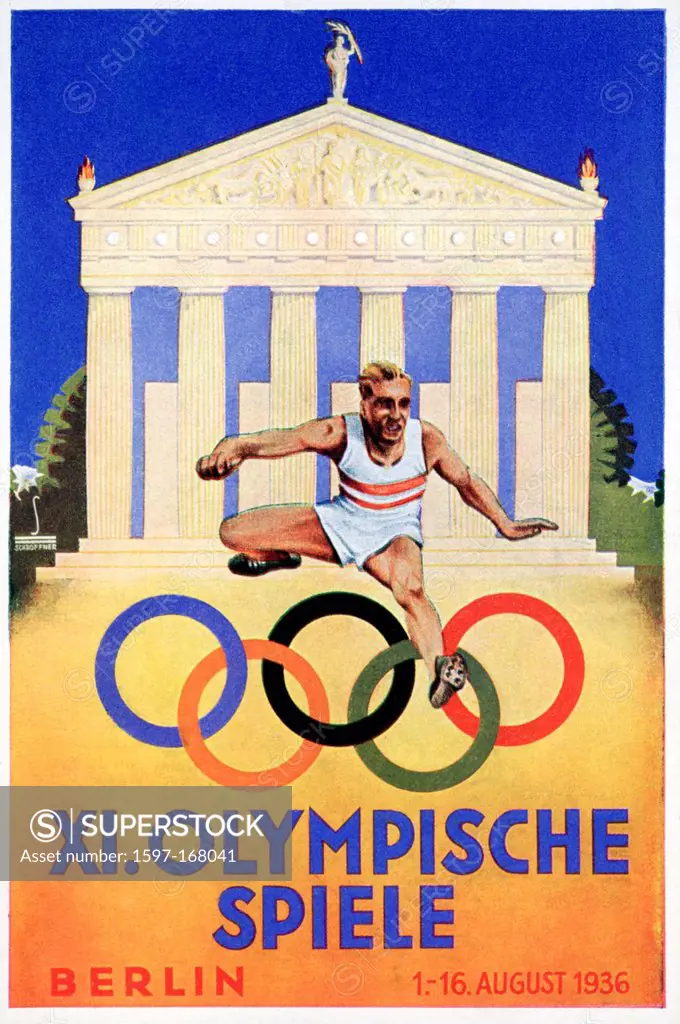 1936, Summer Olympics, Games, XI Olympics, Aryan race, Germany, Third Reich, Postcard, Germany, 1936, Greek, temple