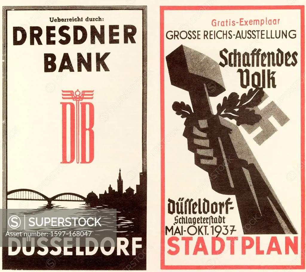 Exhibition, Schaffendes Volk, industrial, housing, recreation, brochure, Dresdner Bank, Third Reich, Düsseldorf, Germany, 1937, Hammer