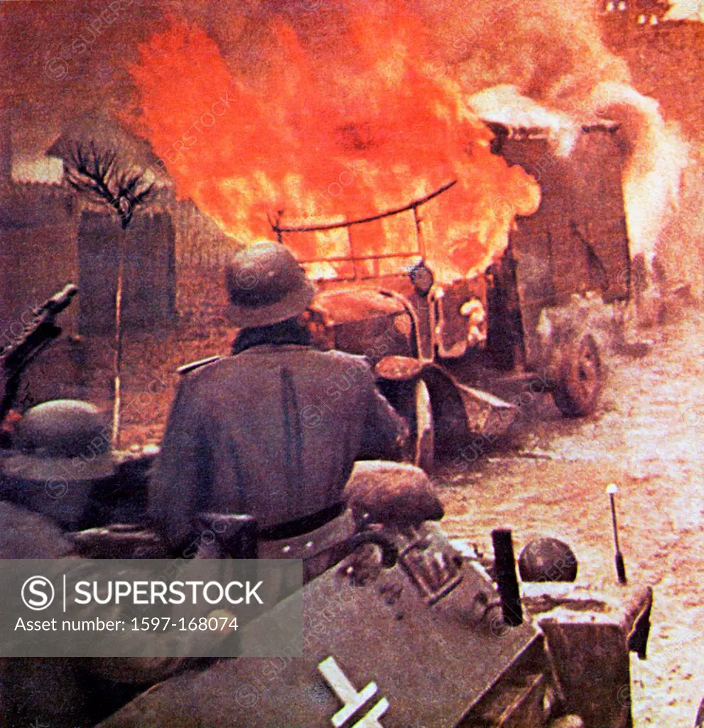 Operation, Barbarossa, German, soldiers, armoured vehicle, Wehrmacht, burning, Russian, truck, invasion, USSR, World War II, Soviet Union, 1943