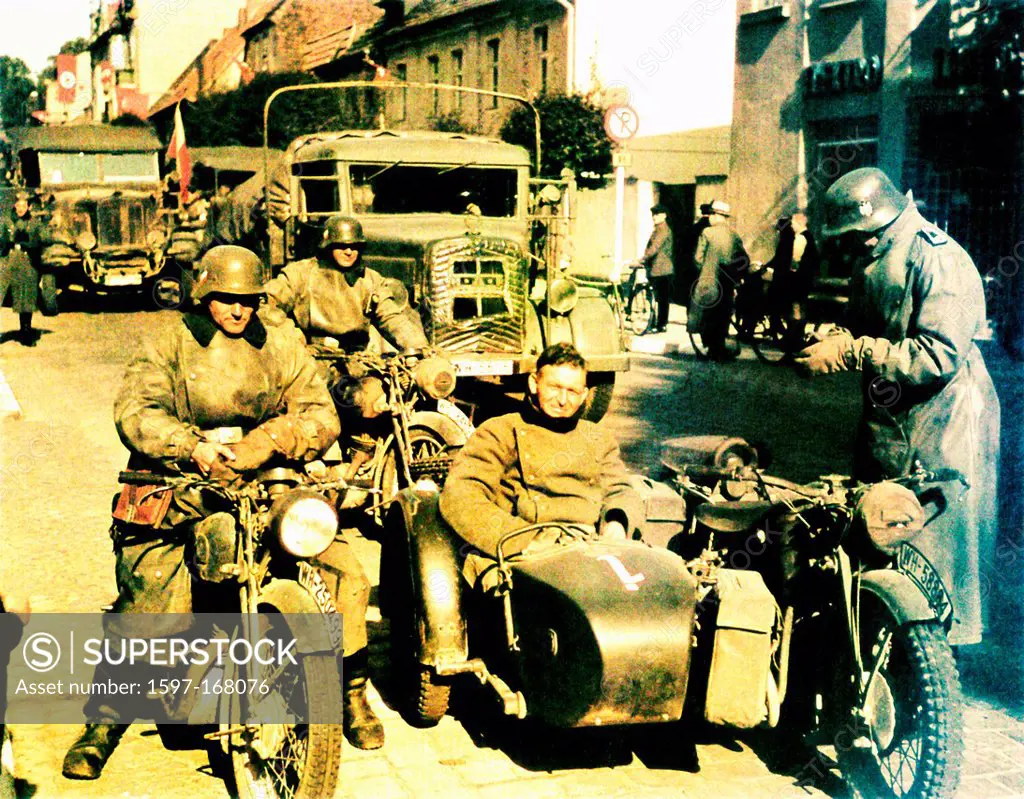 Anschluss, Austria, German, soldiers, border, Third Reich, motorbikes, trucks, World War II, 1938