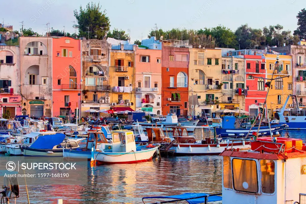 Marina Grande, Procida, Bay of Naples, Campania, Italy, boat, colourful, Europe, historic, house, island, Italian, Mediterranean, old, port, sea, ship...