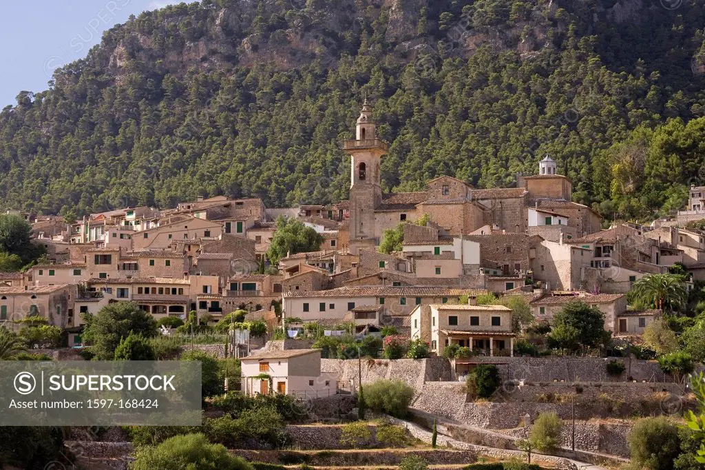 Old Town, view, Balearic Islands, mountains, mountain small towns, Majorca, Mediterranean Sea, horizontal, Spain, Valdemossa, picturesque