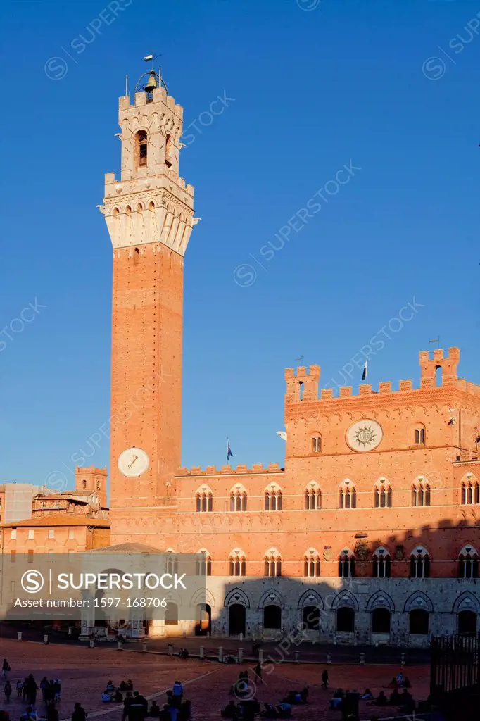 Italy, Tuscany, Siena, piazza del campo, palazzo pubblico, torre del mangia, architecture, bell, brick, building, campo, city, day, del, Europe, hall,...