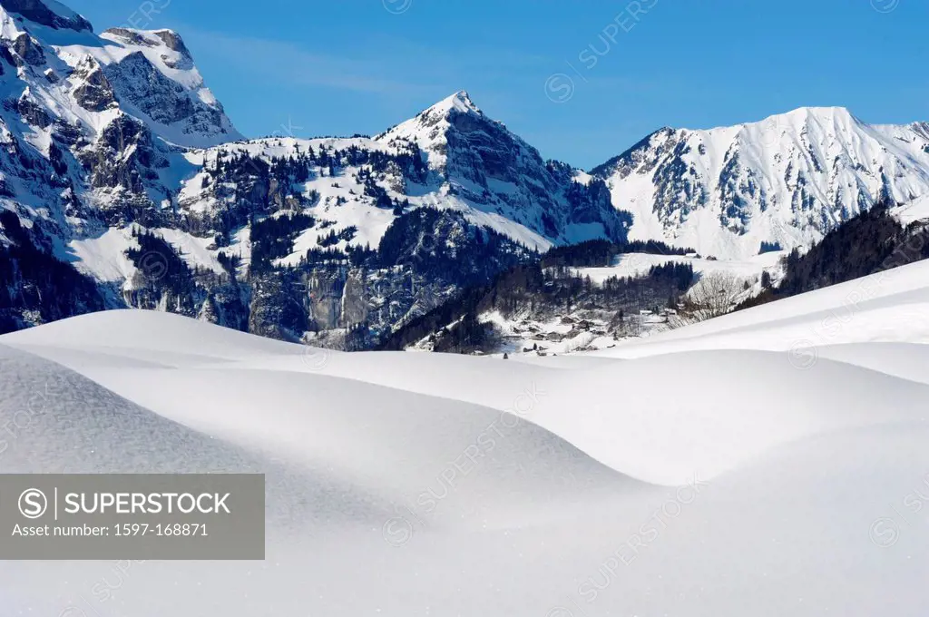 Switzerland, Europe, Obwalden, Engelberg, winter, mountains, scenery, snow