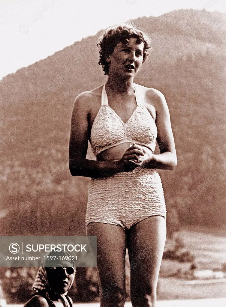 Eva Braun, Braun, bathing suit, swimsuit, Berghof, Adolf Hitler, wife, mistress, 1945, Berchtesgaden, Germany, 1940,
