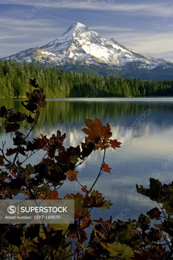 USA, Mt Hood, Mount Hood, OR, Oregon, lake, Lost Lake, fall, alpine, volcano, Vulcan, cascade range, mountain, peak, snow, glacier, glaciers, alpine l...