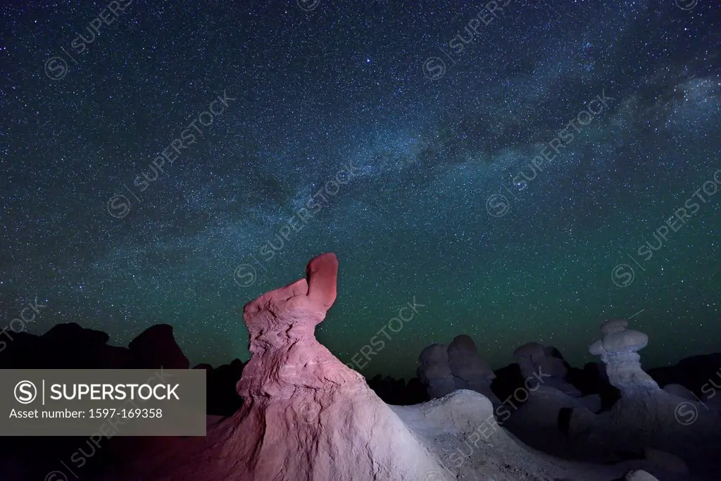 America, USA, United States, Colorado Plateau, Utah, Goblin Valley, State Park, Rock Formations, sandstone, night, sky, Astro Photography, Milky Way, ...