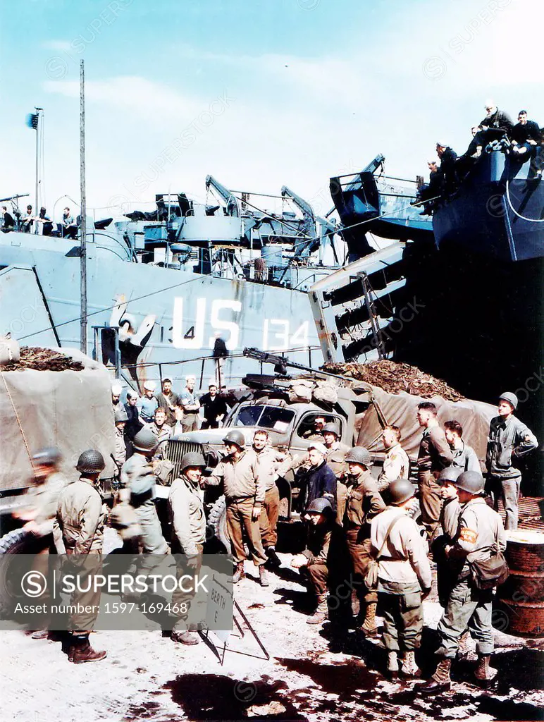 Operation, Overlord, Normandy, Soldiers, 1st Infantry Division, United States, Army, Landing Craft Transport, LCT, landing, France, World War II, Unit...