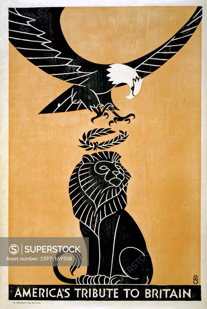 USA, World War I, American, propaganda, poster, eagle, victory, wreath, lion, 1917,