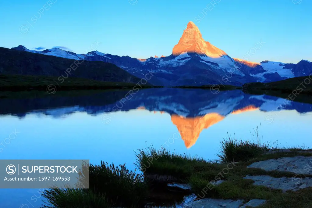 Alps, Alpine panorama, view, tree, mountain, mountains, panorama, mountain lake, trees, cliff, rock, summit, scenery, Matterhorn, Mattertal, morning, ...