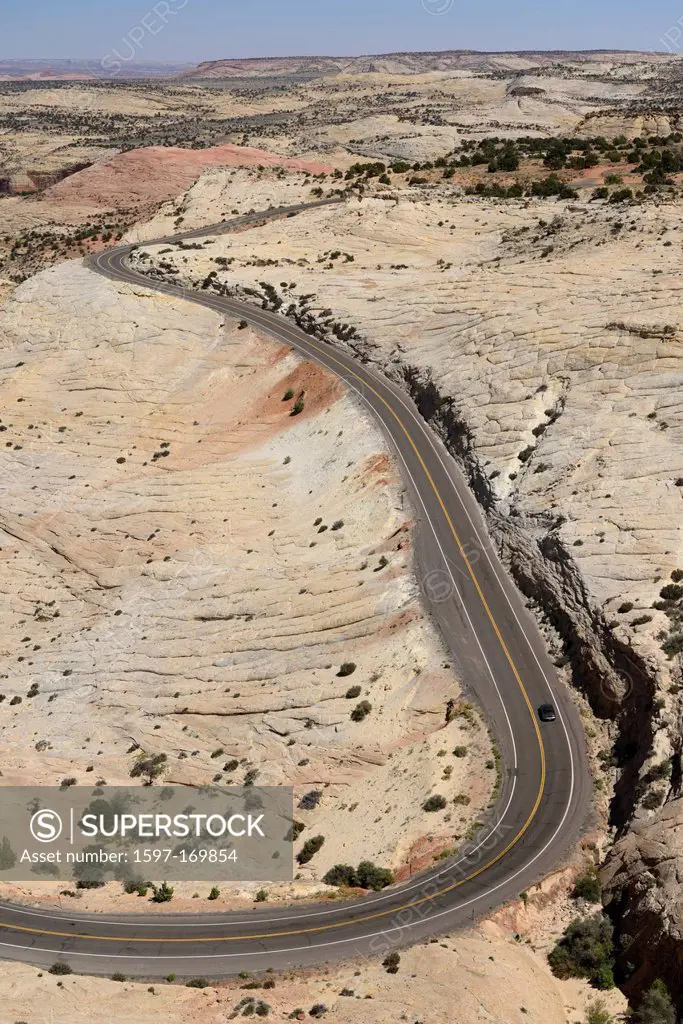 America, USA, United States, Colorado Plateau, Utah, slickrock, highway, sandstone, curve