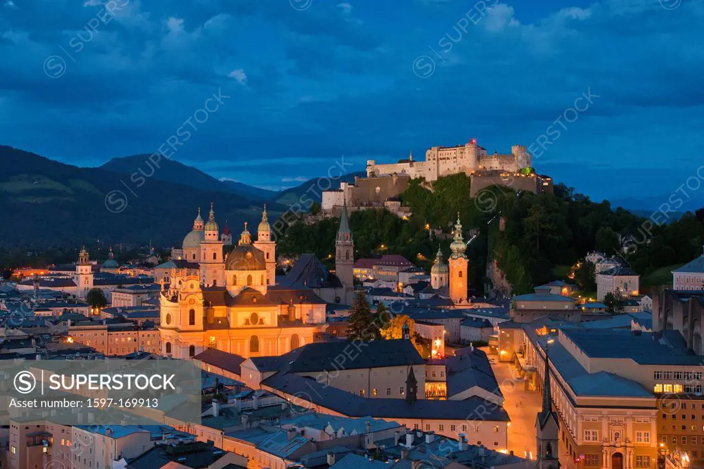 Austria, Europe, Salzburg, fortress, Hohensalzburg, castle, church, faith, religion, art, skill, culture, cathedral, dome, collegial church, Peter´s c...