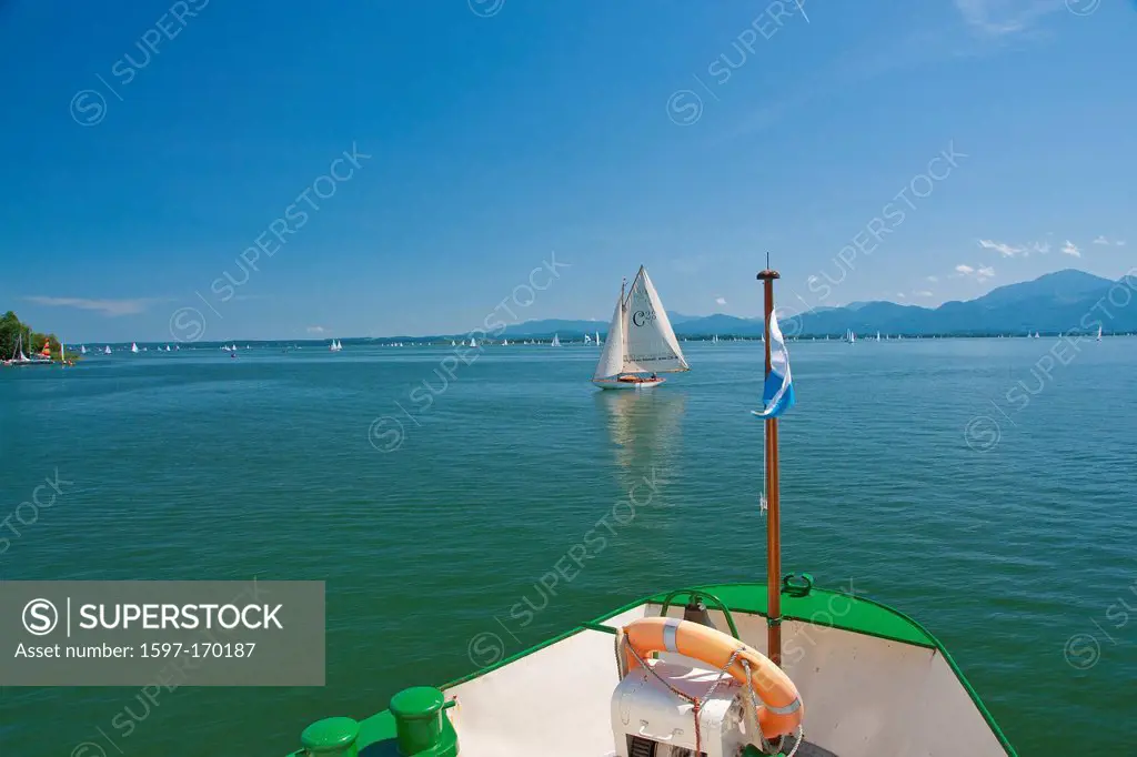 Bavaria, Germany, Europe, Upper Bavaria, Chiemsee, women´s island, Fraueninsel, Frauenwörth, Herrenwoerth, Herreninsel, Herrenwörth, Chiemgau, sky, la...