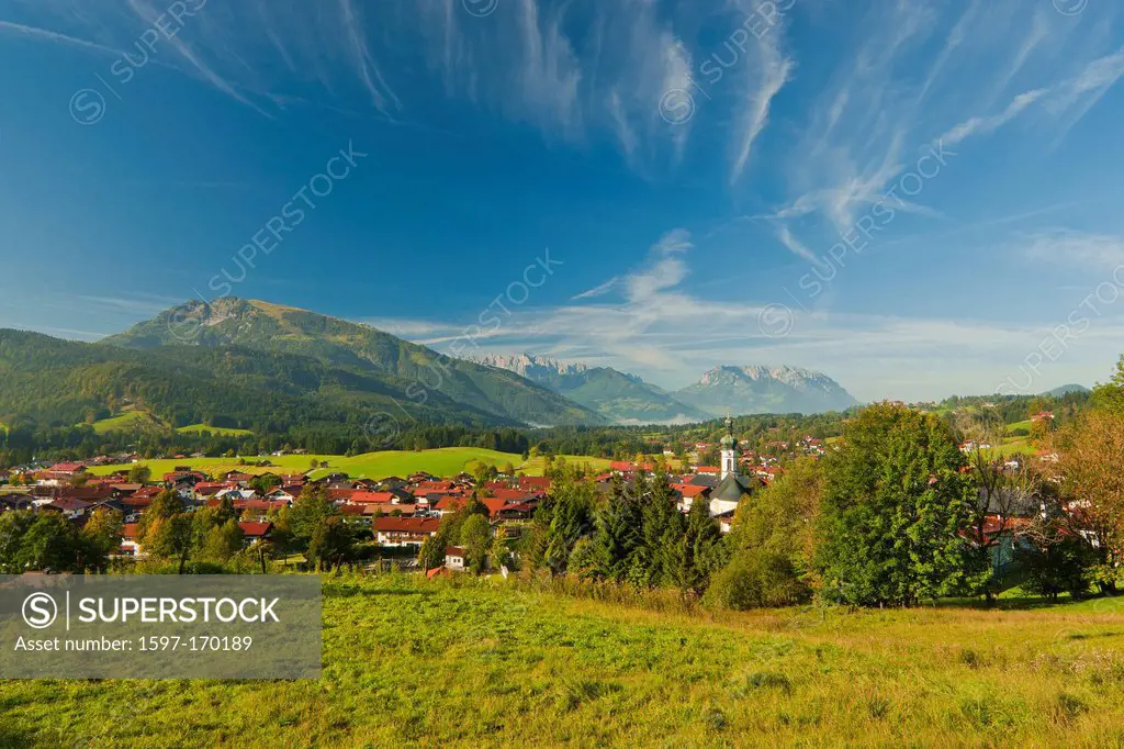 Bavaria, Germany, Europe, Upper Bavaria, Chiemgau, Riding in, corner, Riding in, Winkl, sky, blue sky, panorama, sky, knows, blue, blue sky, mountain,...