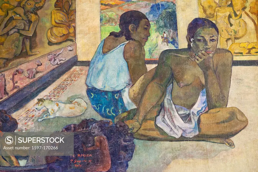 England, London, Aldwych, Somerset House, Courtauld Gallery and Museum, Oil on Canvas Painting titled, Te Reroia, The Dream, by Paul Gauguin dated 189...